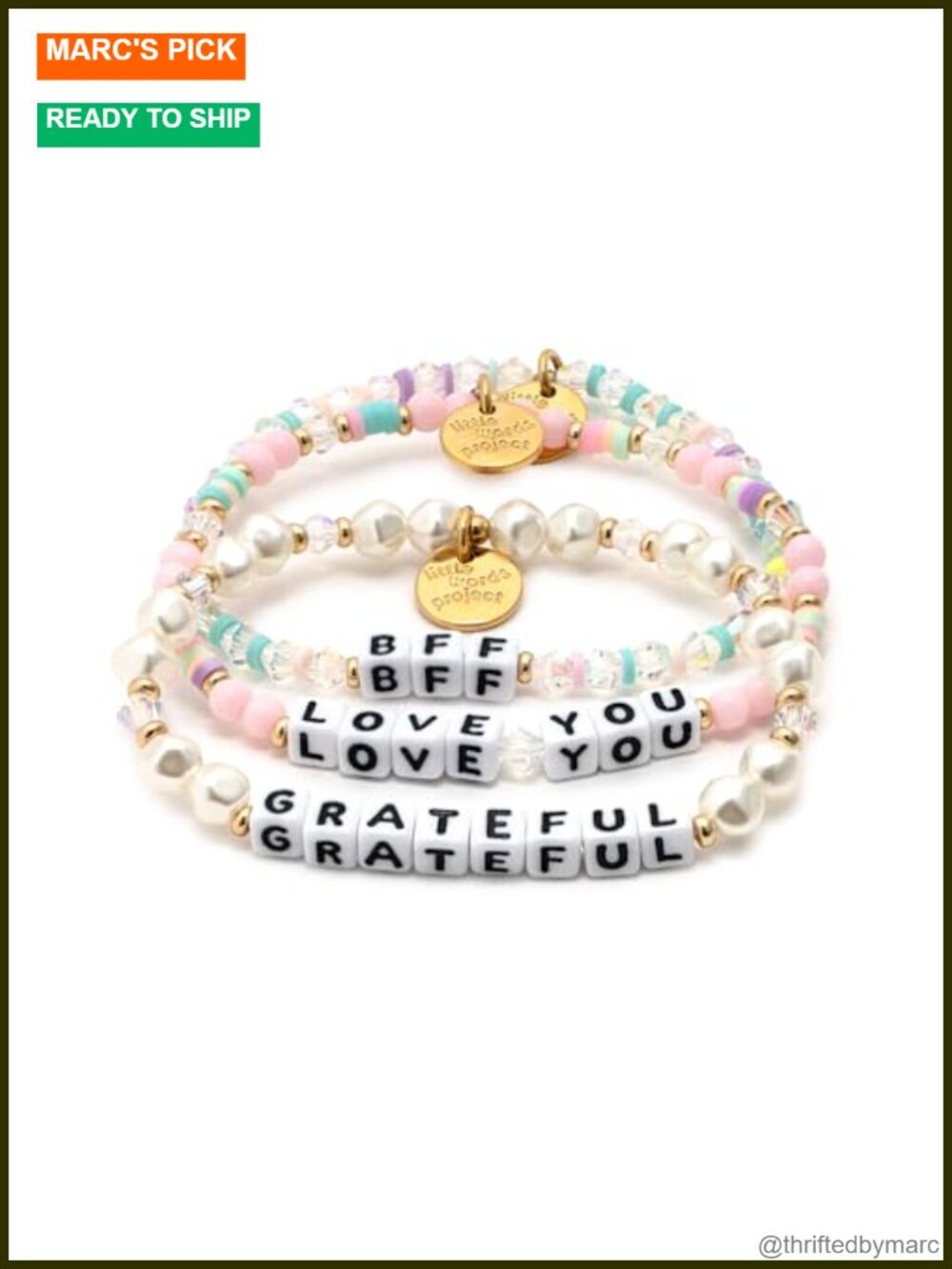 Handcrafted Word Beaded Stretch Bracelet Set of 3 Plated Brass BFF Stack